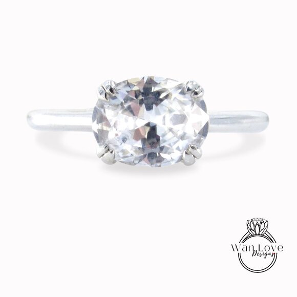 3ct White Sapphire Oval East West Engagement Ring